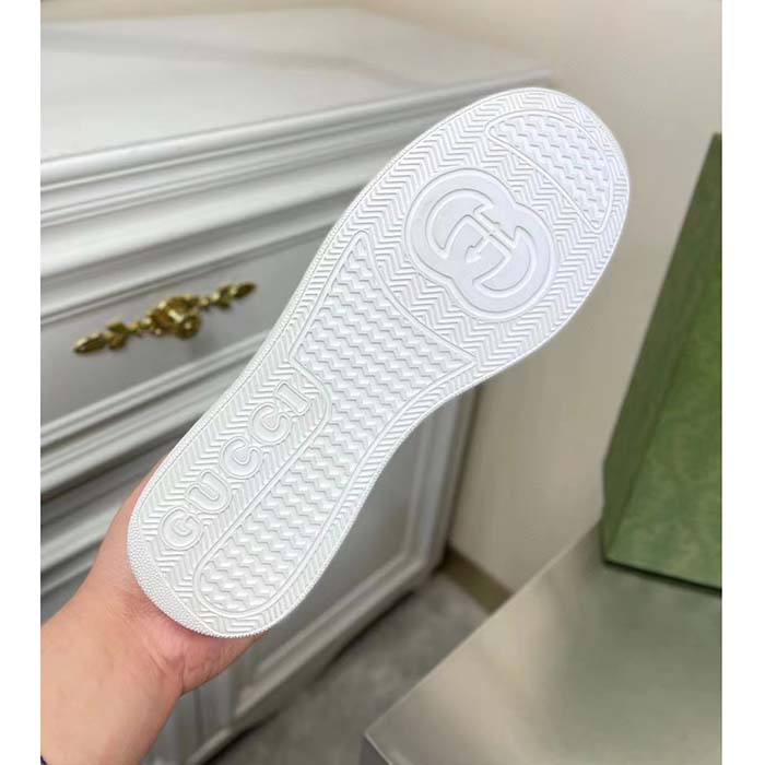 G*u*i unisex gg sneaker web white leather blue lace-up flat