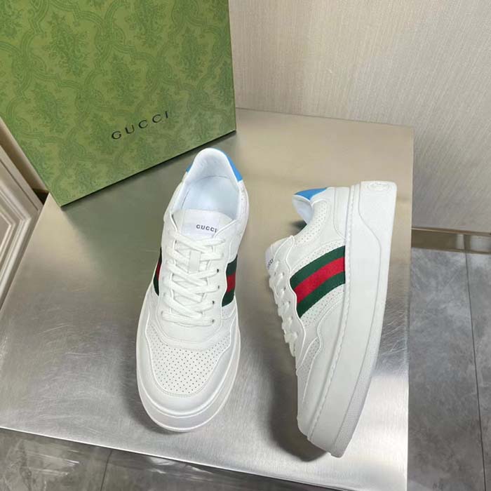 G*u*i unisex gg sneaker web white leather blue lace-up flat