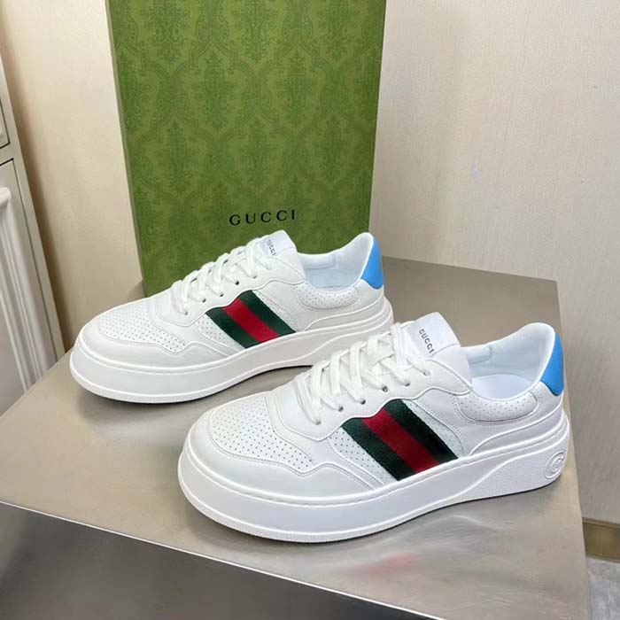 G*u*i unisex gg sneaker web white leather blue lace-up flat