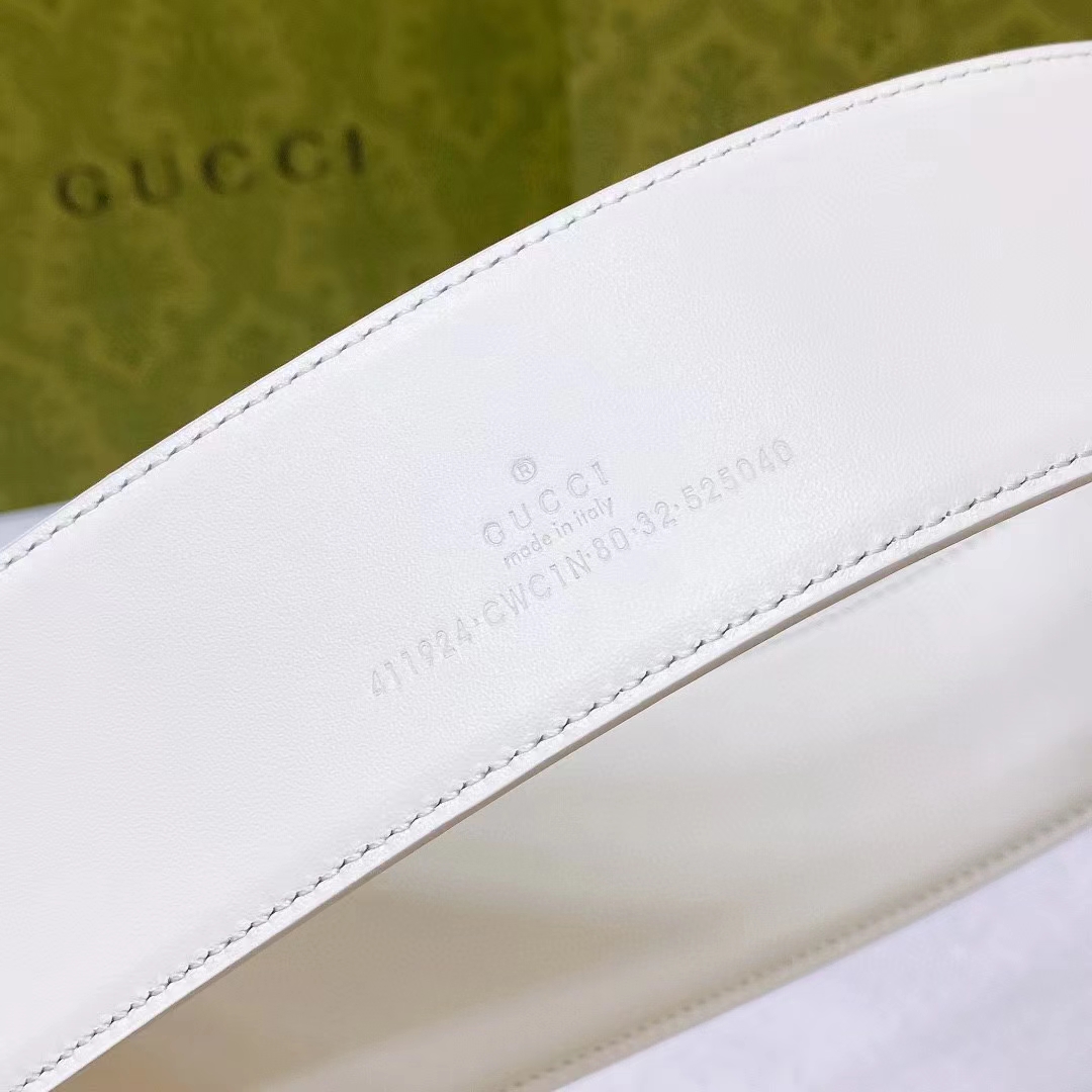 G*u*i unisex gg wide belt retro g buckle white patent leather 4.8 cm width