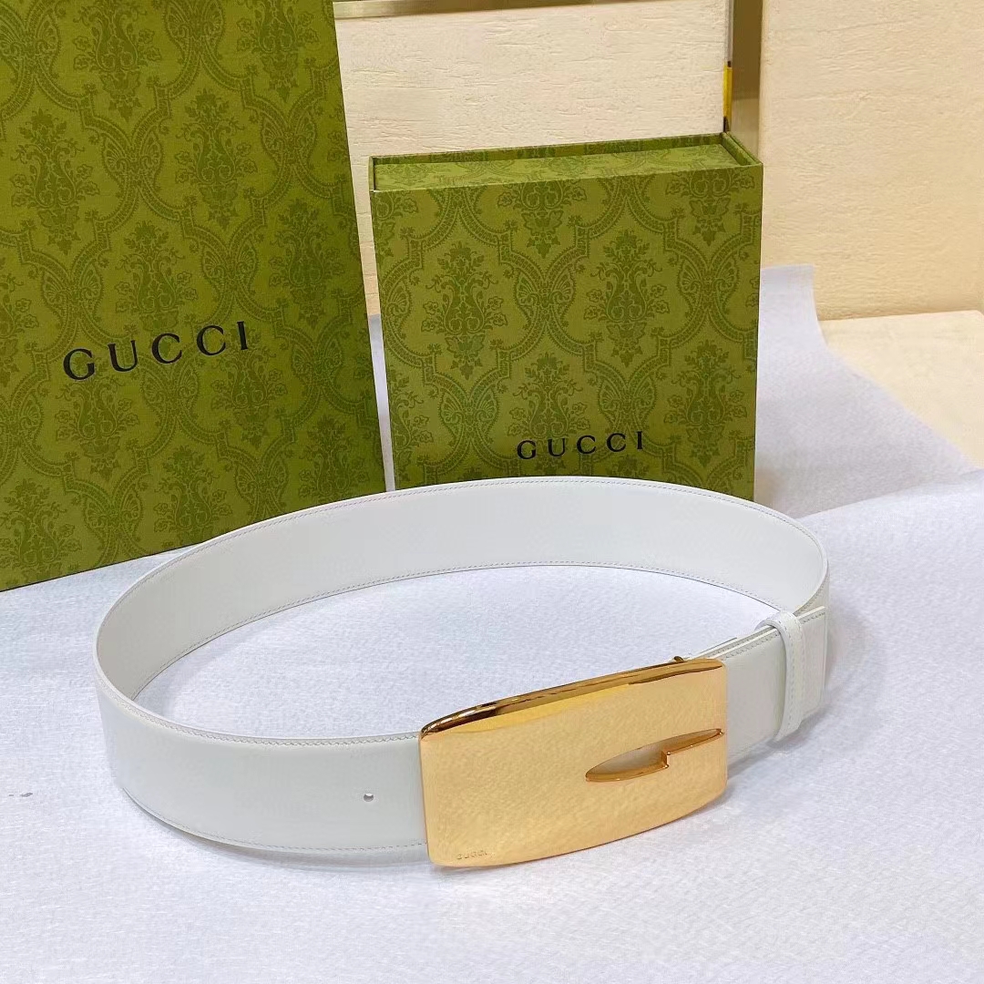 G*u*i unisex gg wide belt retro g buckle white patent leather 4.8 cm width