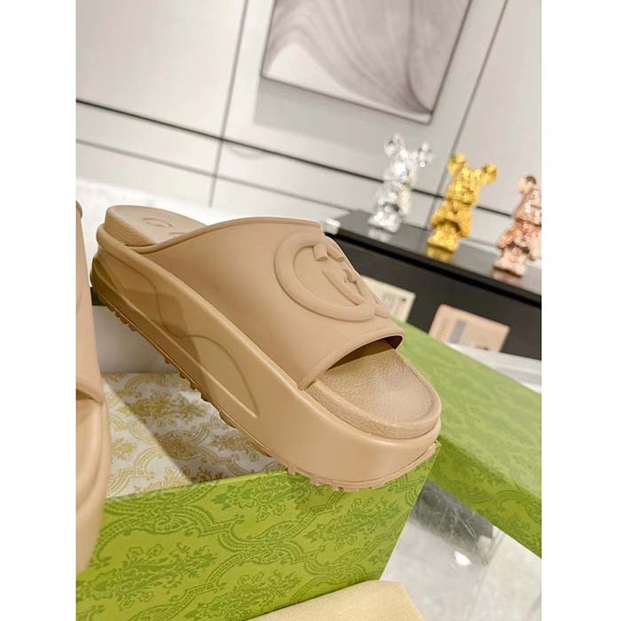 G*u*i unisex interlocking g slide sandal brown gg rubber low 4.3 cm heel