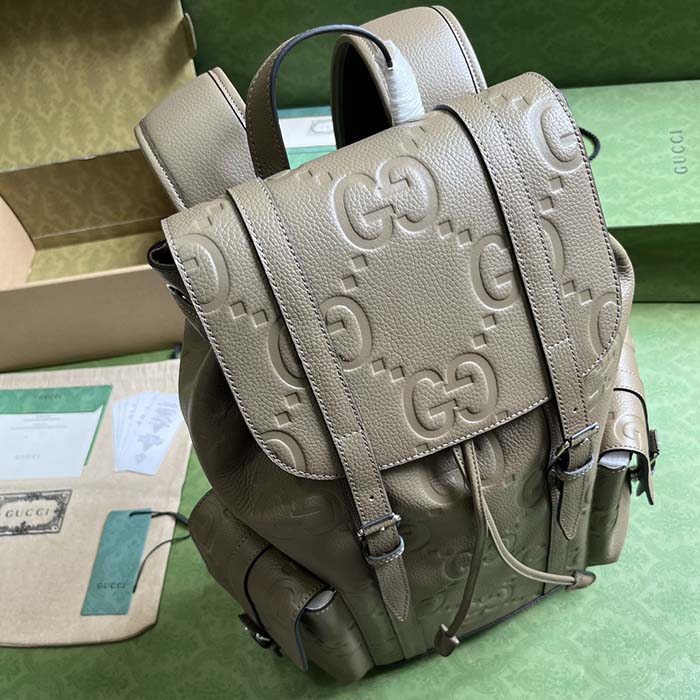 G*u*i unisex jumbo gg backpack dark green leather cotton linen top handle