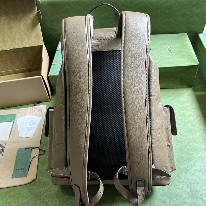 G*u*i unisex jumbo gg backpack dark green leather cotton linen top handle