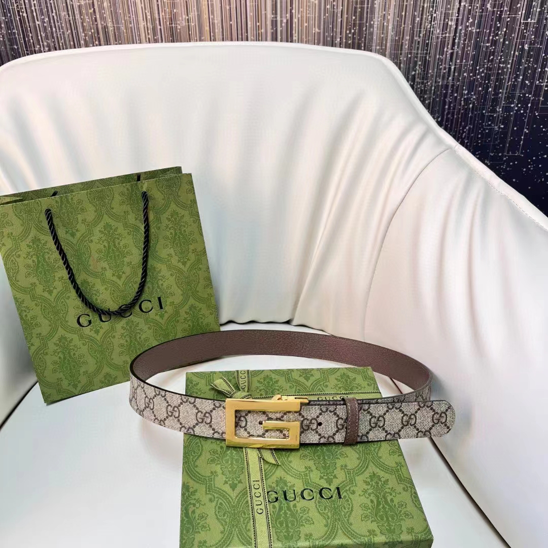 G*u*i unisex reversible belt square g buckle beige ebony gg supreme canvas reverses brown