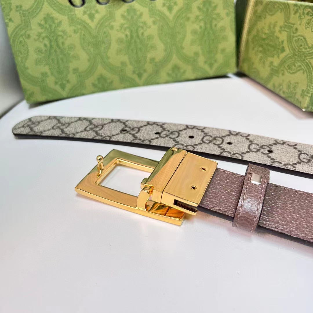 G*u*i unisex reversible belt square g buckle beige ebony gg supreme canvas reverses brown