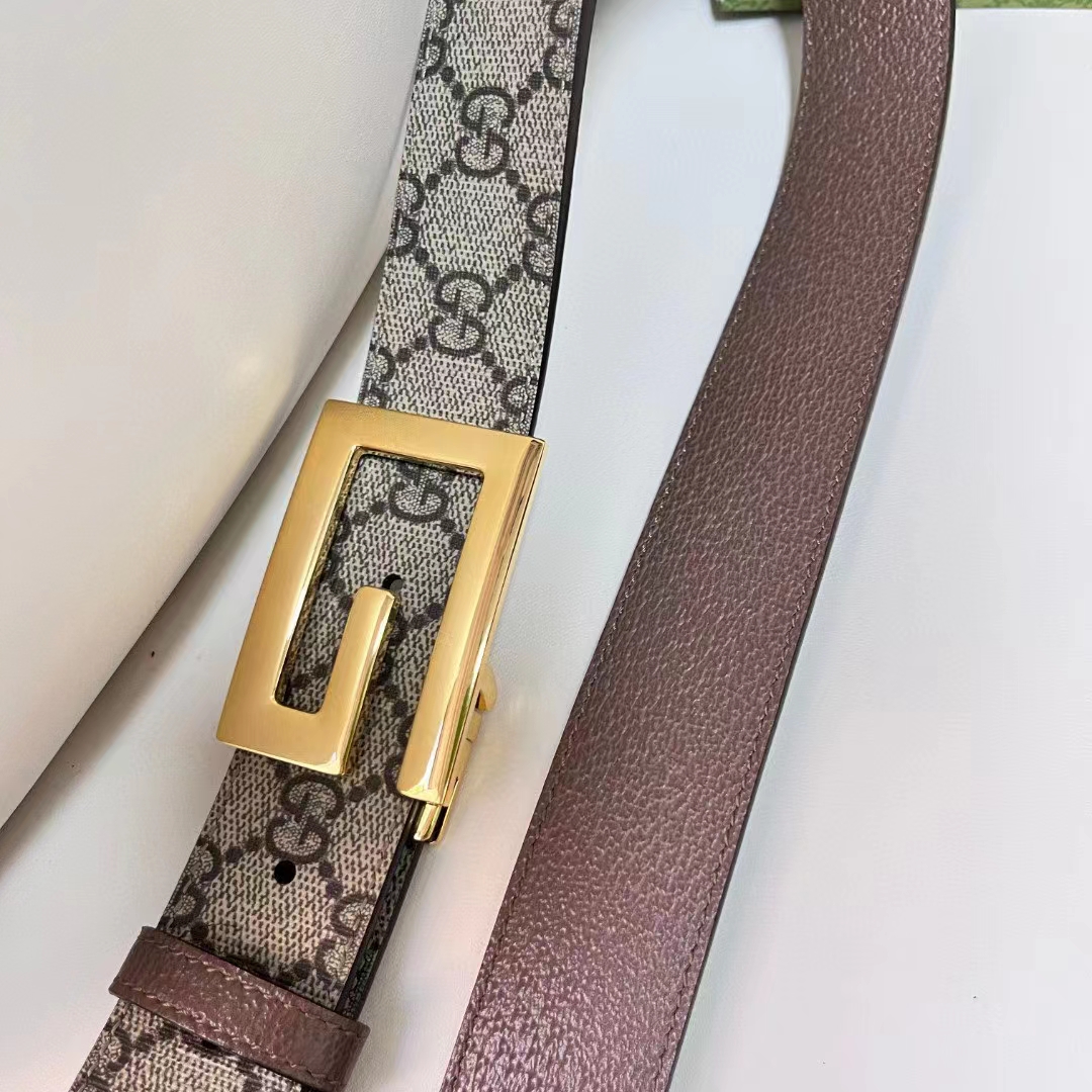 G*u*i unisex reversible belt square g buckle beige ebony gg supreme canvas reverses brown