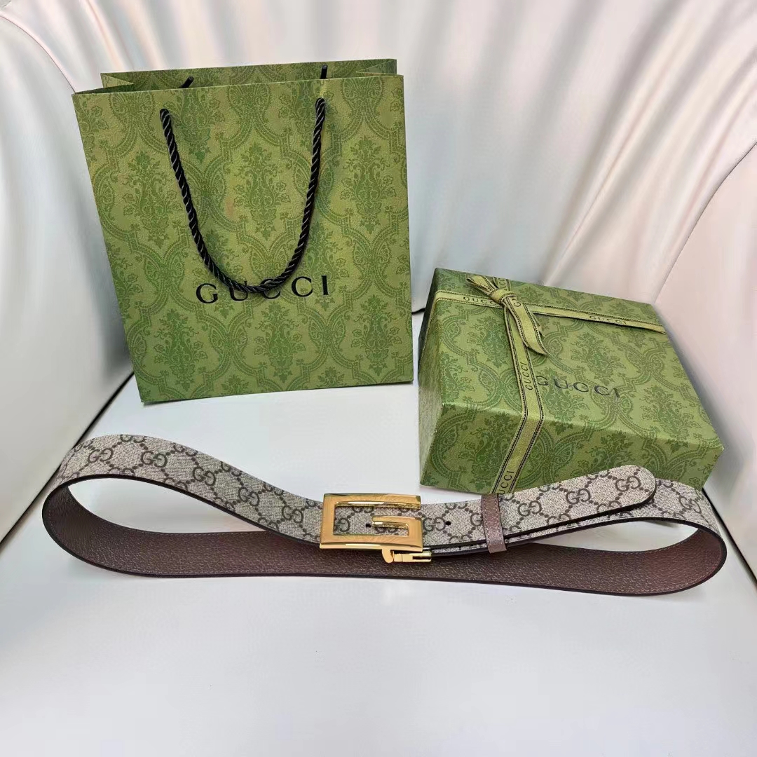 G*u*i unisex reversible belt square g buckle beige ebony gg supreme canvas reverses brown