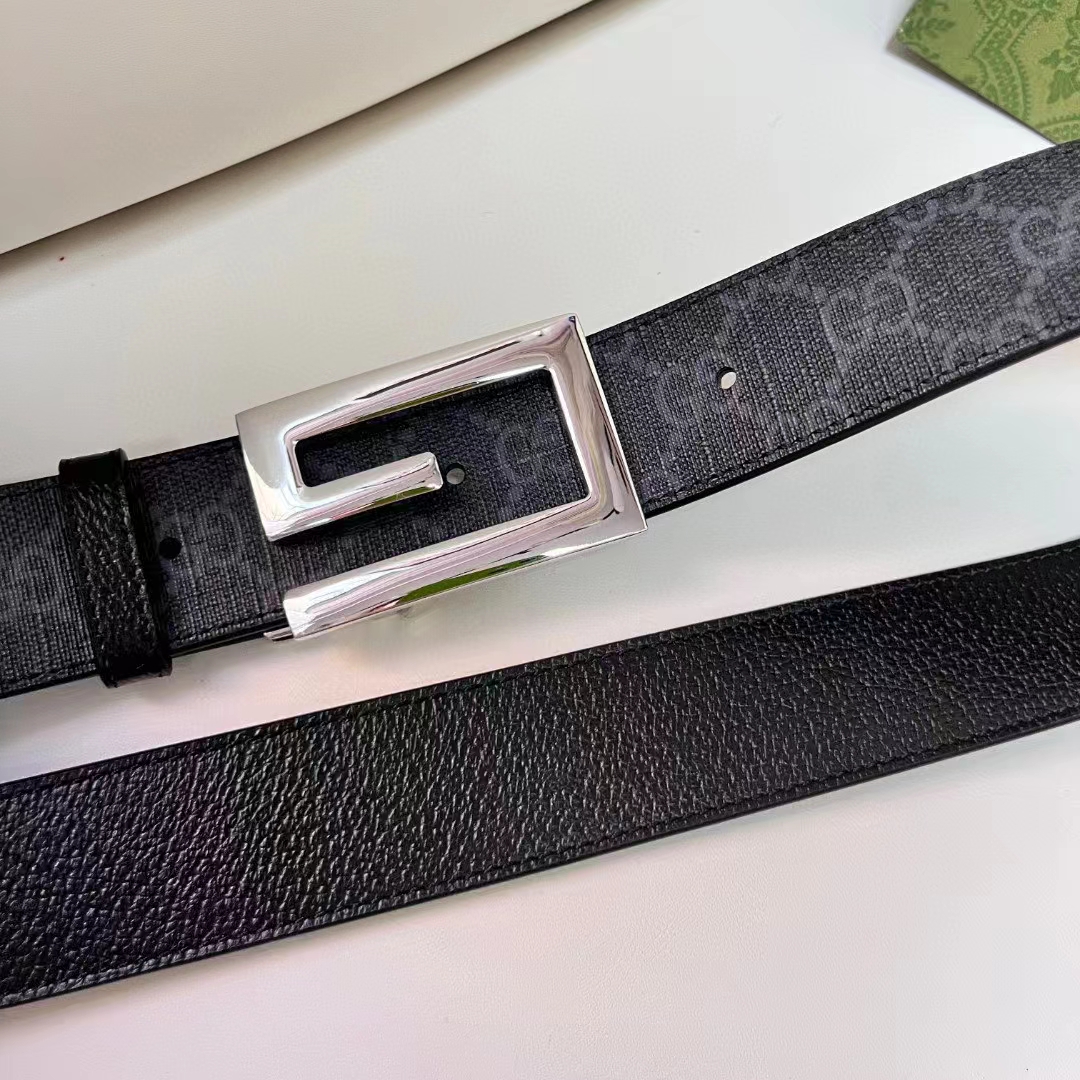 G*u*i unisex reversible belt square g buckle black gg supreme canvas reverses leather