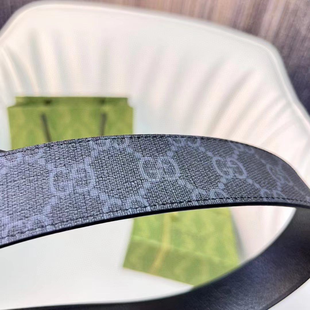 G*u*i unisex reversible belt square g buckle black gg supreme canvas reverses leather