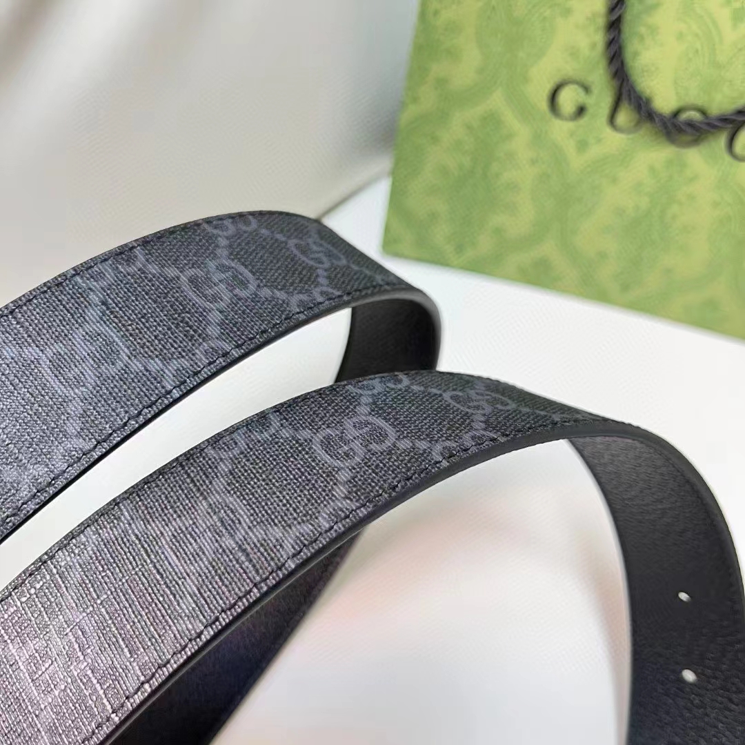 G*u*i unisex reversible belt square g buckle black gg supreme canvas reverses leather