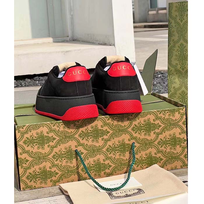 G*u*i unisex screener gg sneaker black original canvas suede red leather low heel