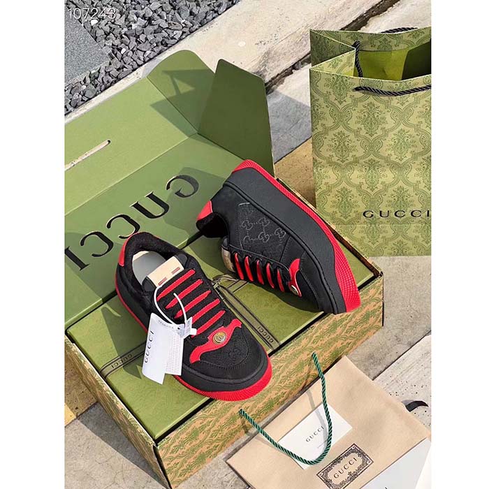 G*u*i unisex screener gg sneaker black original canvas suede red leather low heel