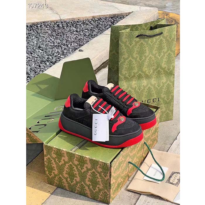 G*u*i unisex screener gg sneaker black original canvas suede red leather low heel