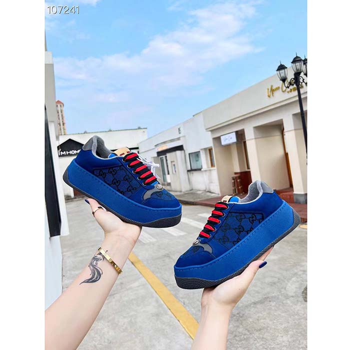 G*u*i unisex screener gg sneaker blue black canvas suede dark grey leather low heel