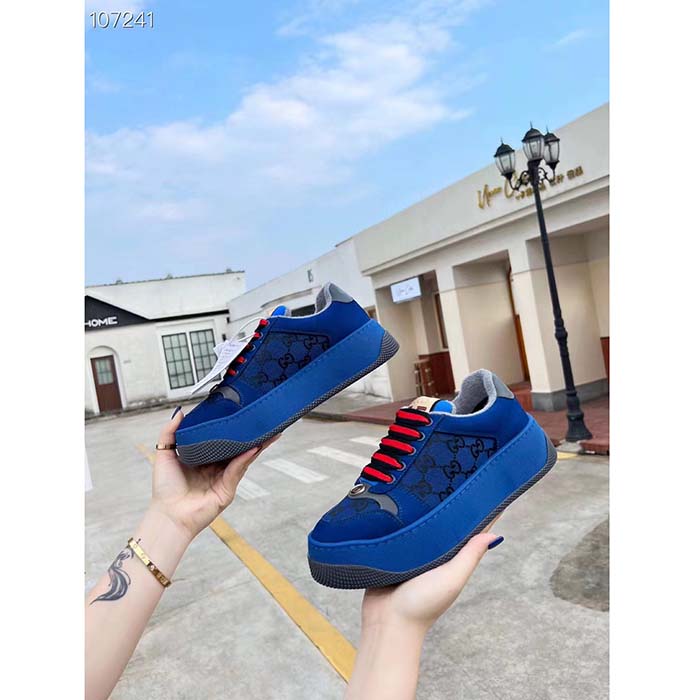 G*u*i unisex screener gg sneaker blue black canvas suede dark grey leather low heel