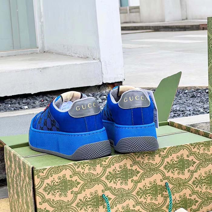 G*u*i unisex screener gg sneaker blue black canvas suede dark grey leather low heel