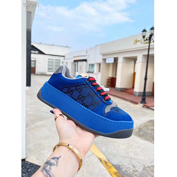G*u*i unisex screener gg sneaker blue black canvas suede dark grey leather low heel
