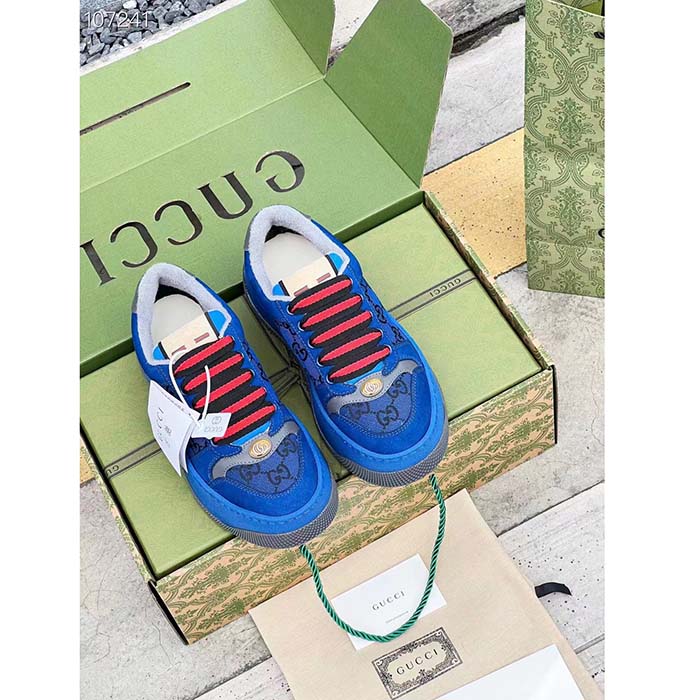 G*u*i unisex screener gg sneaker blue black canvas suede dark grey leather low heel