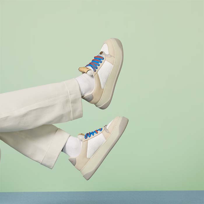G*u*i unisex screener gg sneaker white original canvas beige suede leather low heel