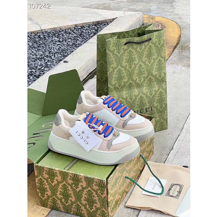 G*u*i unisex screener gg sneaker white original canvas beige suede leather low heel