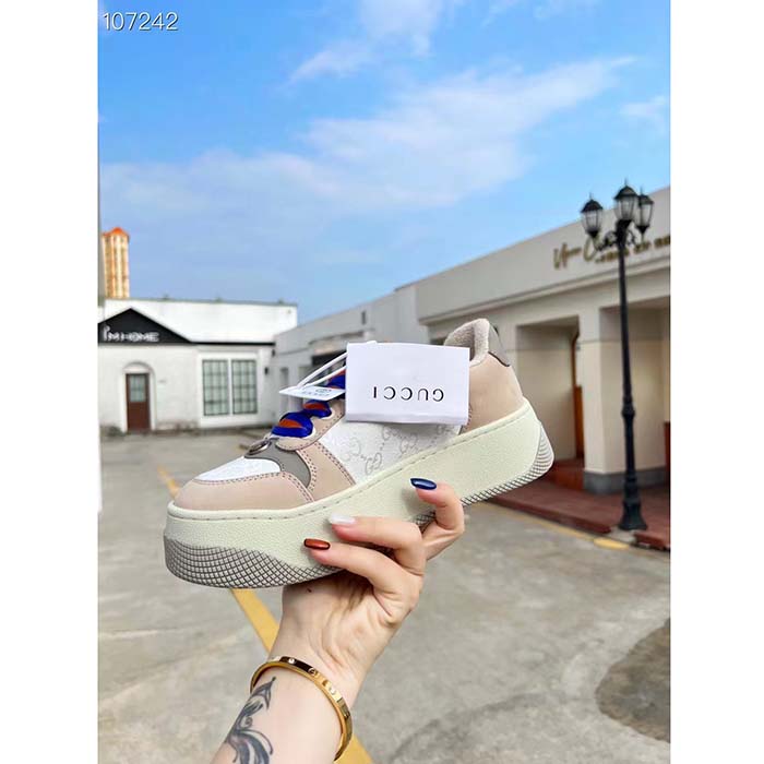 G*u*i unisex screener gg sneaker white original canvas beige suede leather low heel