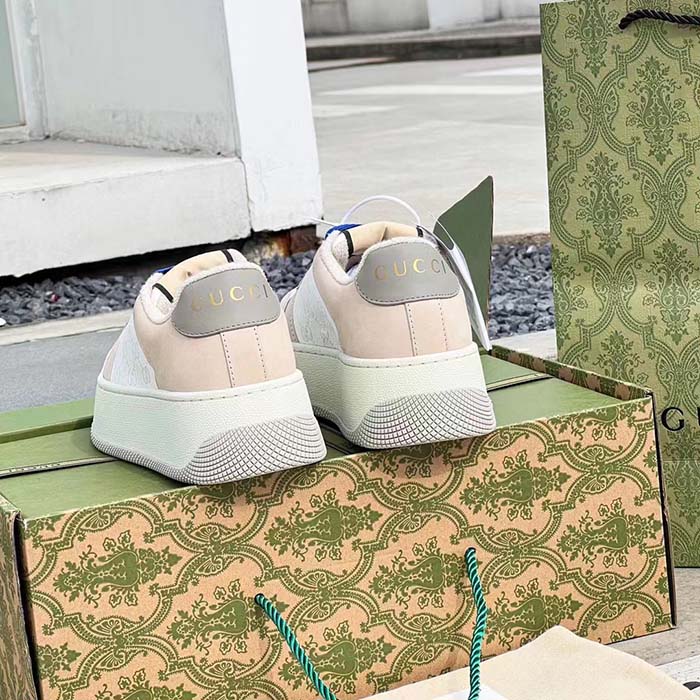 G*u*i unisex screener gg sneaker white original canvas beige suede leather low heel