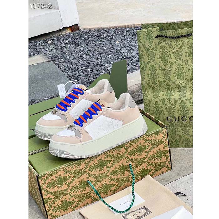 G*u*i unisex screener gg sneaker white original canvas beige suede leather low heel