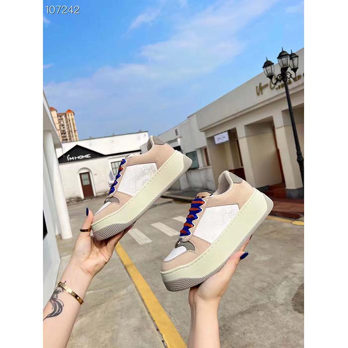 G*u*i unisex screener gg sneaker white original canvas beige suede leather low heel