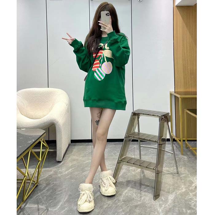 G*u*i women gg cotton jersey sweatshirt green light felted crewneck long sleeves