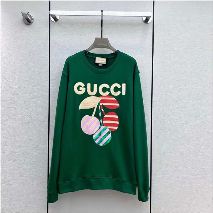 G*u*i women gg cotton jersey sweatshirt green light felted crewneck long sleeves
