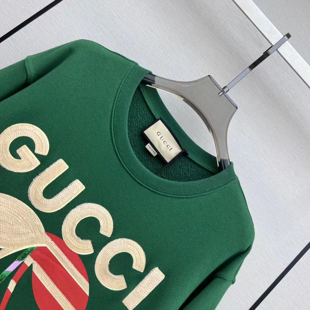 G*u*i women gg cotton jersey sweatshirt green light felted crewneck long sleeves