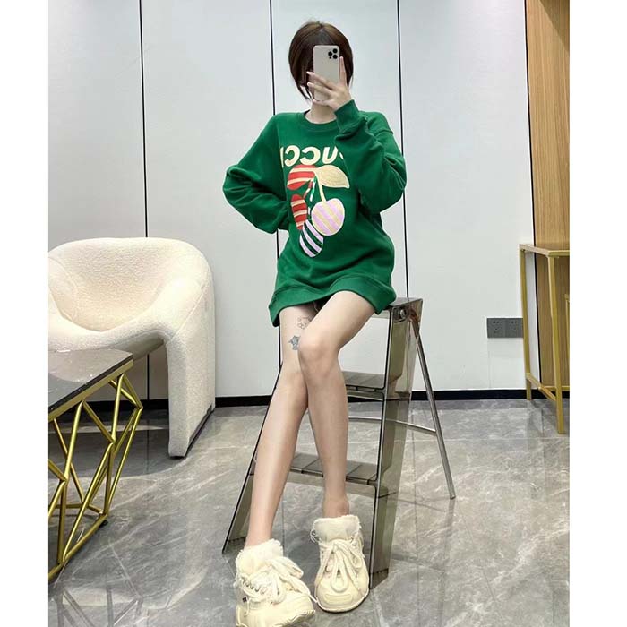 G*u*i women gg cotton jersey sweatshirt green light felted crewneck long sleeves