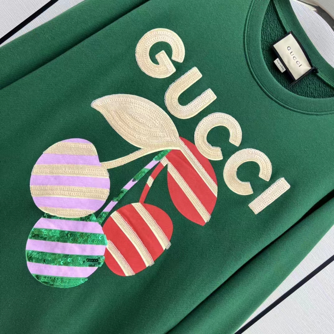 G*u*i women gg cotton jersey sweatshirt green light felted crewneck long sleeves