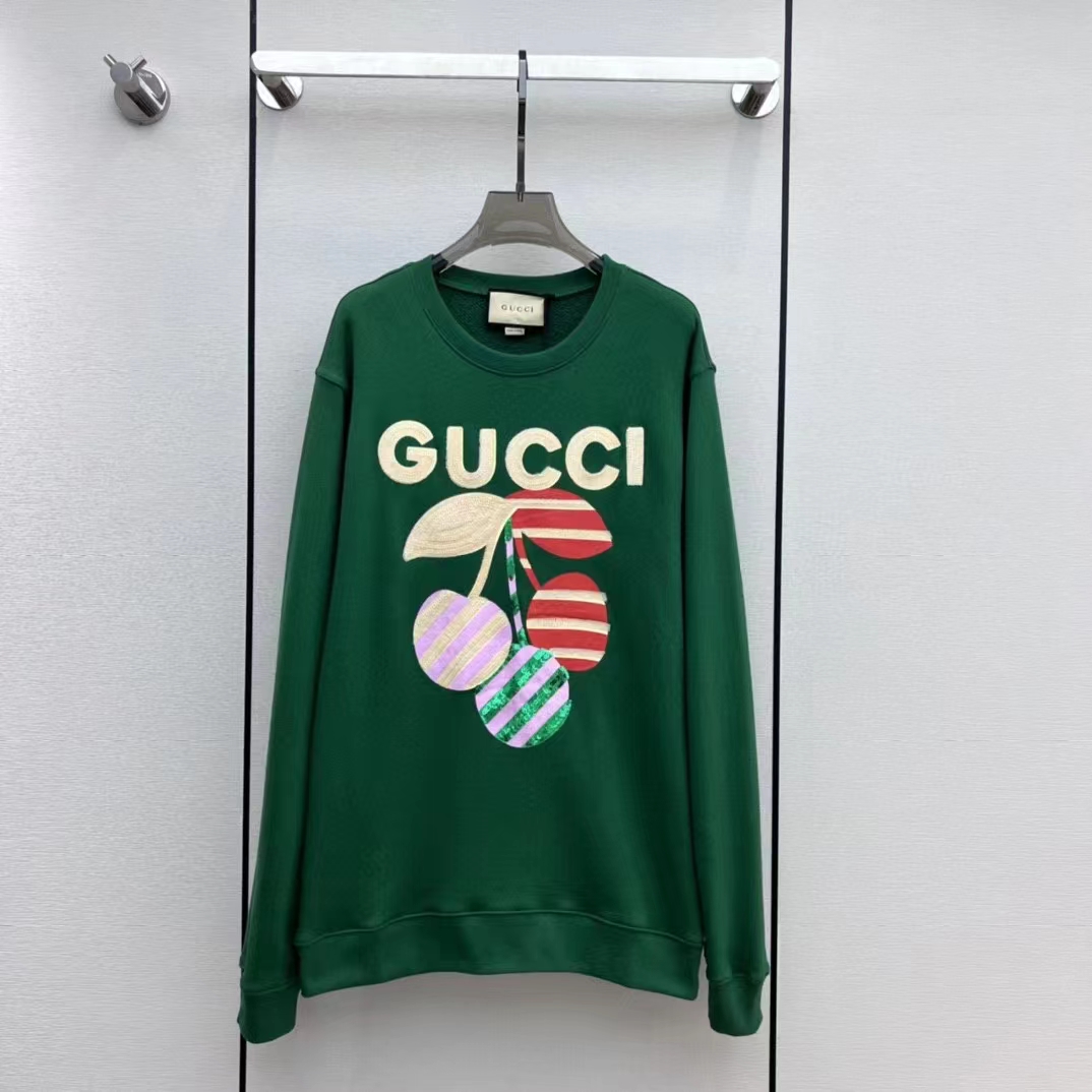 G*u*i women gg cotton jersey sweatshirt green light felted crewneck long sleeves