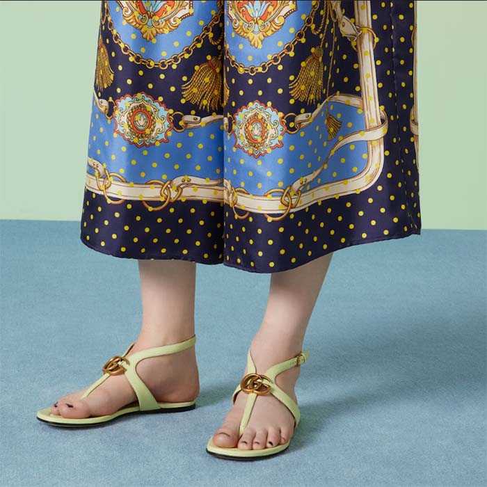 G*u*i women gg double g thong sandal light green leather flat 0.5 cm heel