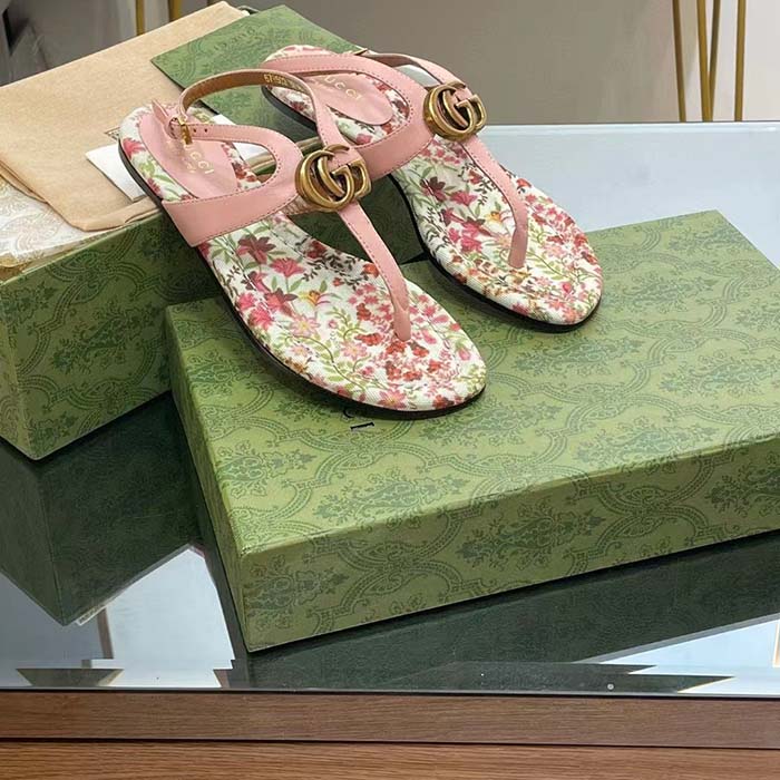 G*u*i women gg double g thong sandal pink leather flat 0.5 cm heel