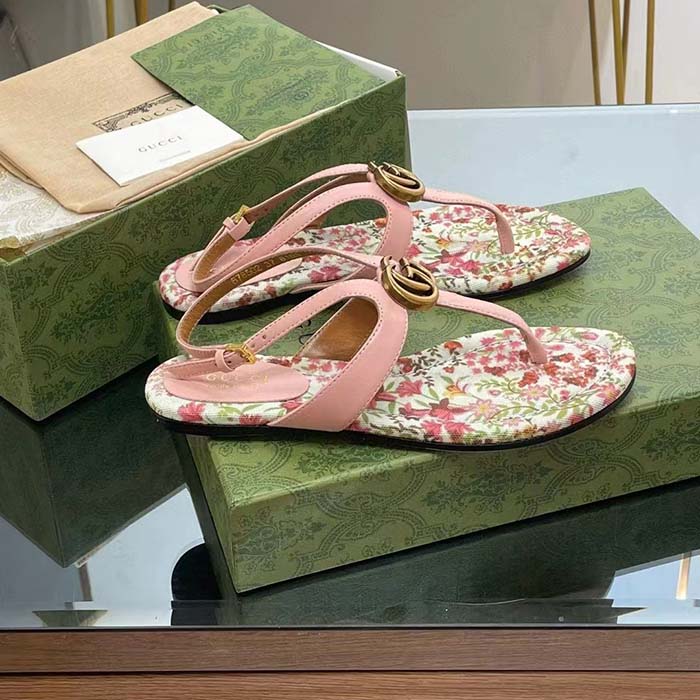 G*u*i women gg double g thong sandal pink leather flat 0.5 cm heel