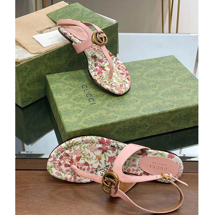 G*u*i women gg double g thong sandal pink leather flat 0.5 cm heel