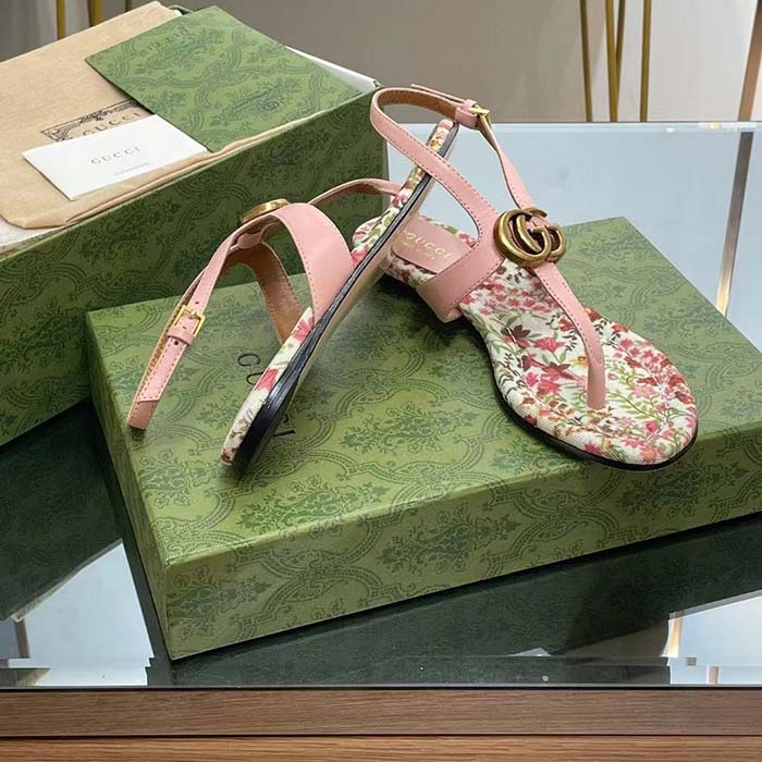 G*u*i women gg double g thong sandal pink leather flat 0.5 cm heel