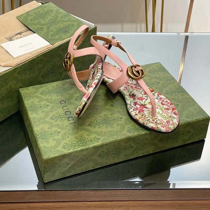 G*u*i women gg double g thong sandal pink leather flat 0.5 cm heel