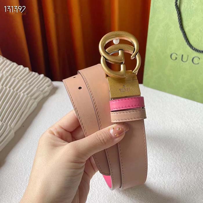 G*u*i women gg marmont reversible belt beige pink leather 3 cm width double g