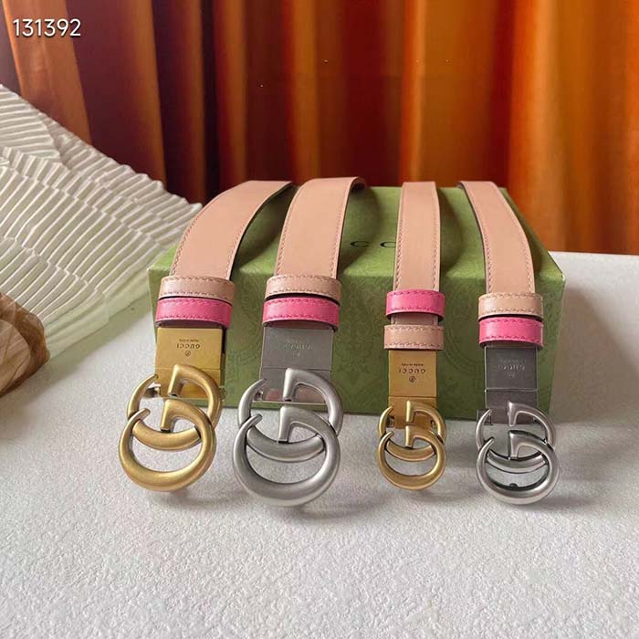 G*u*i women gg marmont reversible belt beige pink leather 3 cm width double g