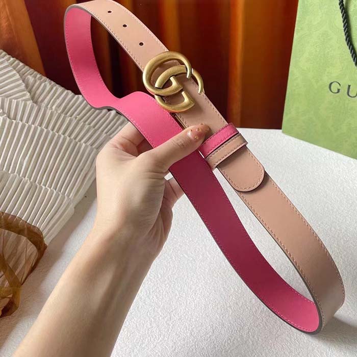 G*u*i women gg marmont reversible belt beige pink leather 3 cm width double g