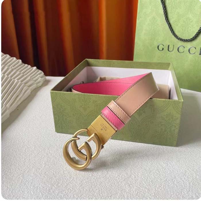 G*u*i women gg marmont reversible belt beige pink leather 3 cm width double g