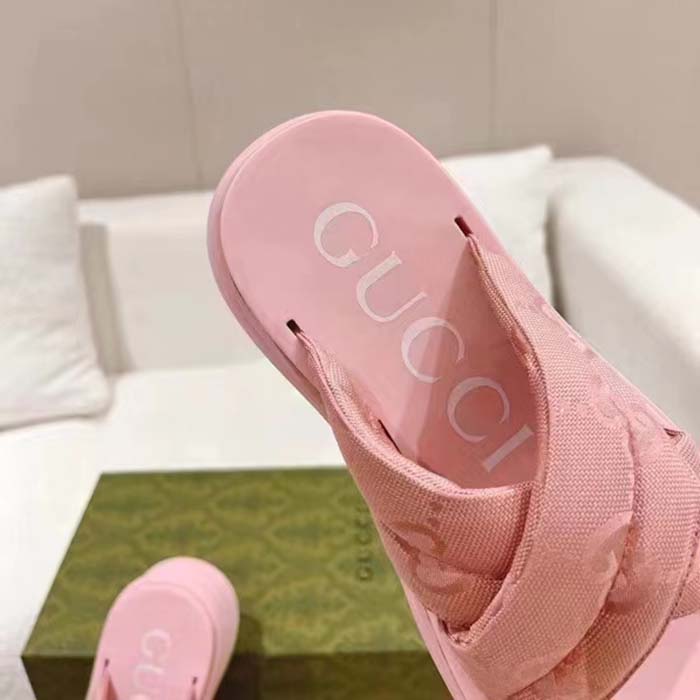 G*u*i women gg platform slide sandal light pink nylon rubber mid 6.4 cm heel