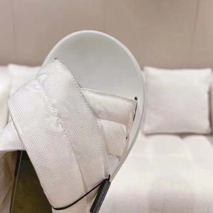 G*u*i women gg platform slide sandal white nylon rubber mid 6.4 cm heel