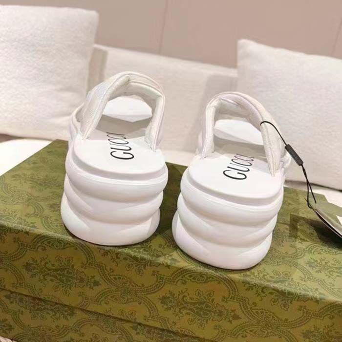 G*u*i women gg platform slide sandal white nylon rubber mid 6.4 cm heel