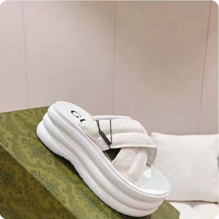 G*u*i women gg platform slide sandal white nylon rubber mid 6.4 cm heel