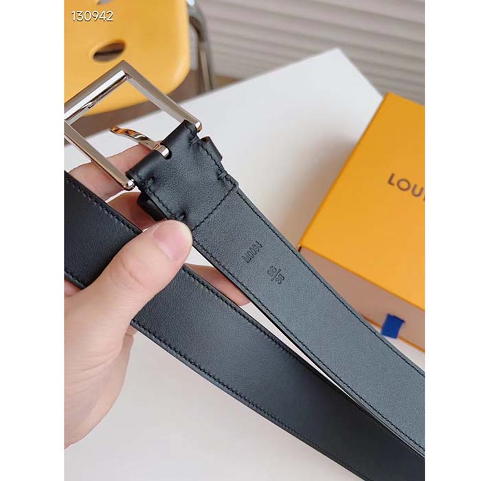 Louis Vuitton LV City Pin 35MM Belt Black Calf Leather Silver-Color Hardware